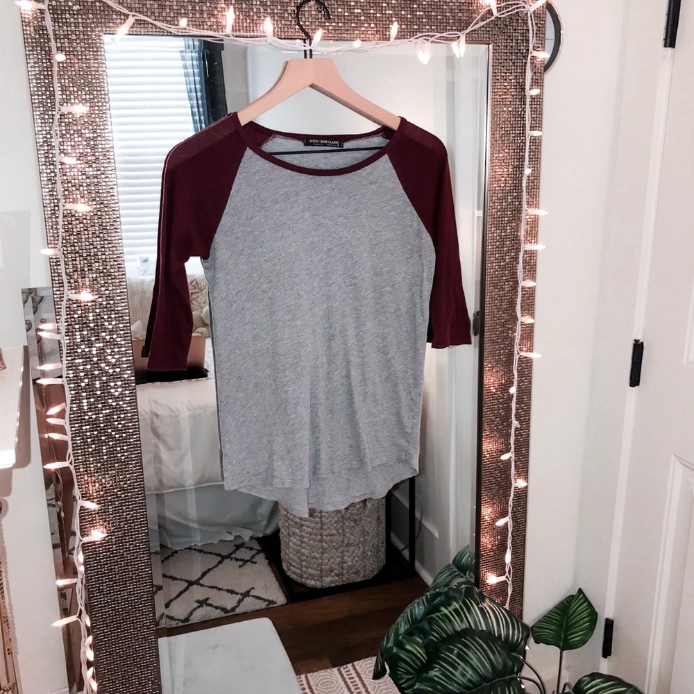 Gray & Burgundy/Maroon Baseball Tee (1/4 Sleeve)
